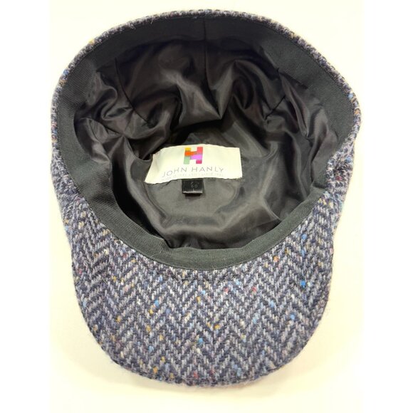 John Hanly Irish Flat Cap Wool Newsboy Cabbie Driver Hat Ireland L 7 3/8 Blue - Picture 5 of 8